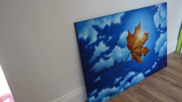 Fine Art Original Oil Painting of a Imaginative Leaf in the Sun inspired by Dali. This is a unique composition from my love for Sunshine and Trees. Relax and enjoy