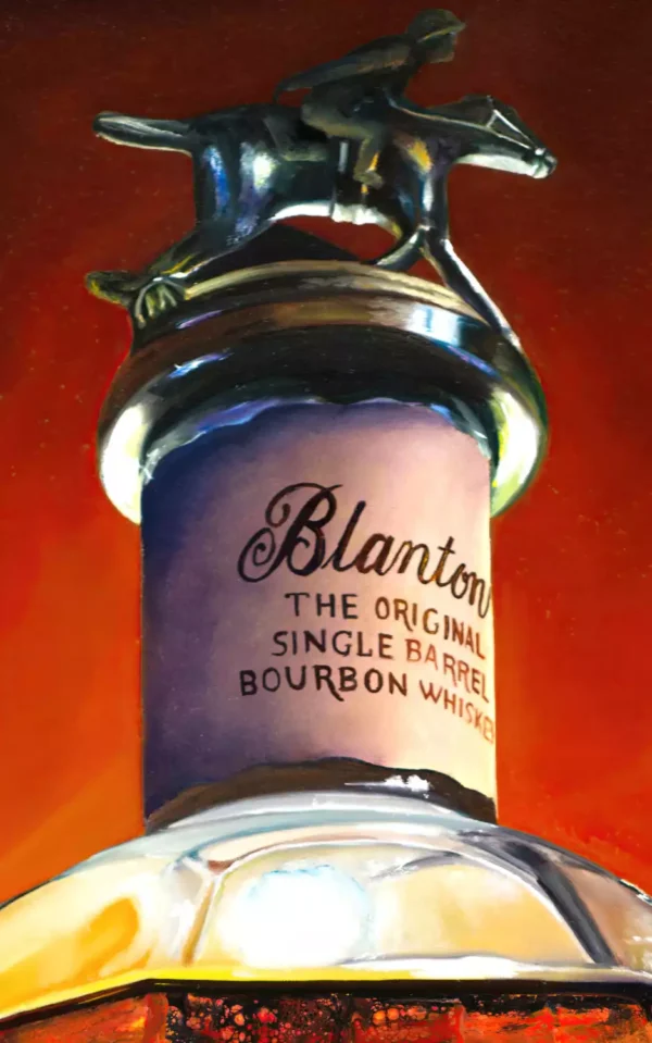 depiction of a Blanton's bourbon bottle top with a horse and jockey.