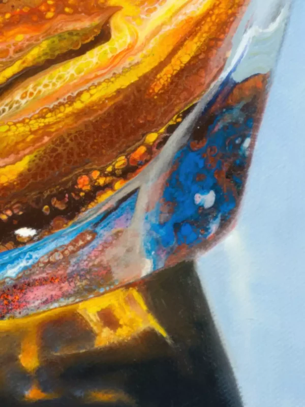 Close-up detail of the glass of bourbon from the painting "A Perfect Afternoon."