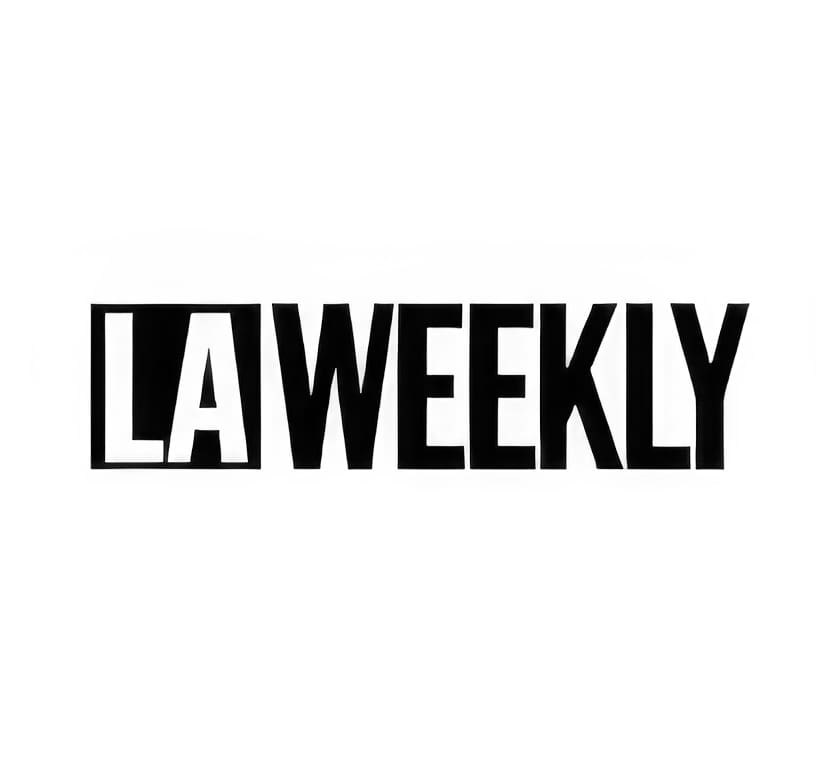 LA Weekly logo in black and white, representing the publication that featured Monica Márquez Gatica’s luxury wine-inspired artwork.